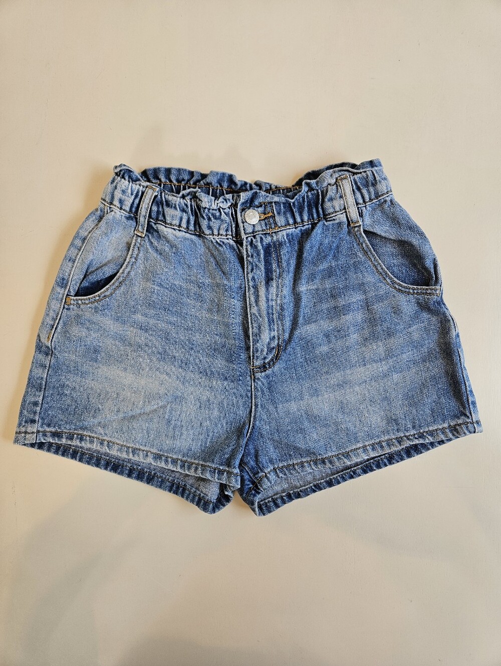 BDG - Light Blue High-Rise Paperbag Pull On Mom Denim Shorts